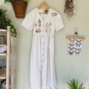 vintage cottagecore applique maxi dress